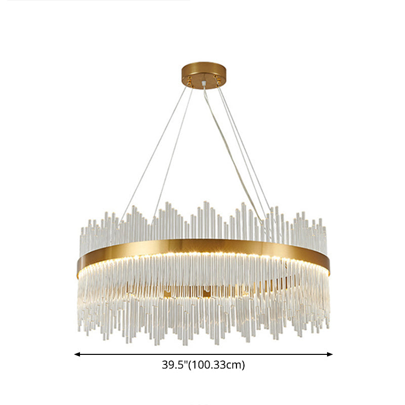 Adjustable Glass Crystal Drum Chandelier Pendant Light For Modern Living Rooms
