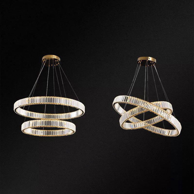 Contemporary Led Crystal Chandelier Pendant Light For Living Room Gold / 16’ + 23.5’ Warm