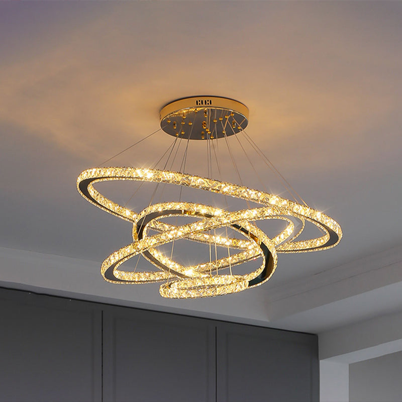 Modern Crystal Ring Pendant Light For Living Room Stainless-Steel / 8’ + 16’ + 23.5’ + 31.5’