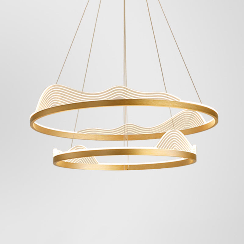 Modern Round Hanging Chandelier With Metal Suspension And Lace Decoration - Ideal For Living Room
