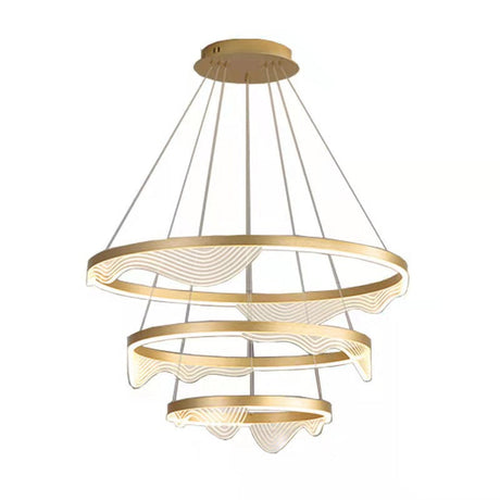 Modern Round Hanging Chandelier With Metal Suspension And Lace Decoration - Ideal For Living Room