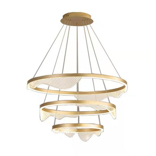 Modern Round Hanging Chandelier With Metal Suspension And Lace Decoration - Ideal For Living Room