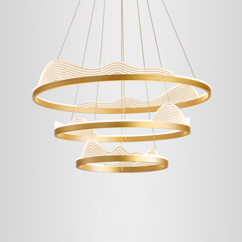 Modern Round Hanging Chandelier With Metal Suspension And Lace Decoration - Ideal For Living Room
