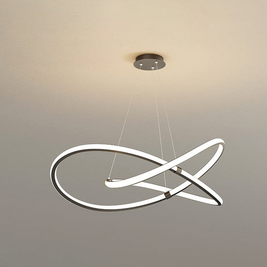 Modern Twist Chandelier Pendant Light For Living Room - Sleek Metal Design Black / 31.5 White