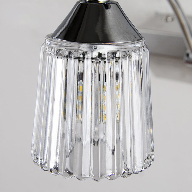 Contemporary Crystal Vanity Light - Fluted Clear Shades Silver Finish 3 Heads Warm/White