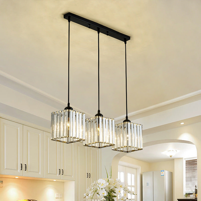Modern Black Cylindrical Pendant Light With Crystal Shade - Stylish Suspension Lighting Fixture