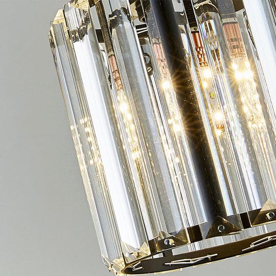 Modern Black Cylindrical Pendant Light With Crystal Shade - Stylish Suspension Lighting Fixture