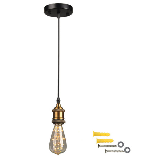 Farmhouse Style Ceiling Lamp: Open Bulb Metal Hanging Fixture For Hallways In Black Gold