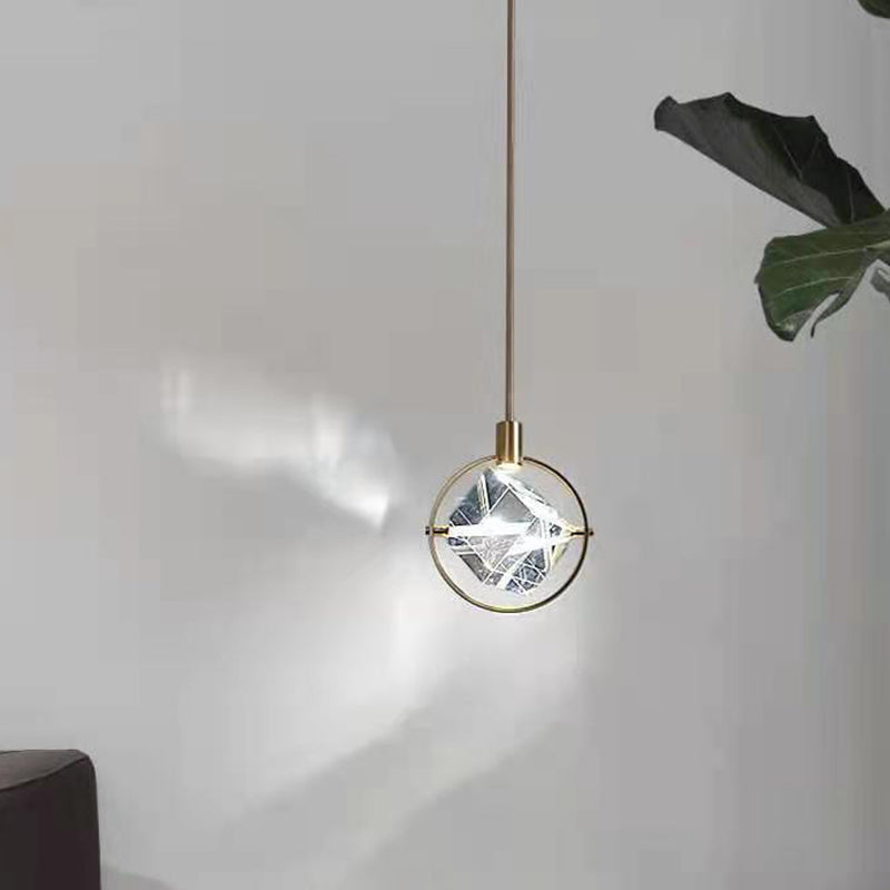 Contemporary Led Crystal Gold Ring Pendant Light Fixture - Elegant Suspension Lamp
