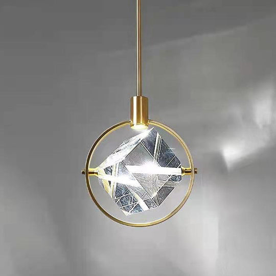 Contemporary Led Crystal Gold Ring Pendant Light Fixture - Elegant Suspension Lamp