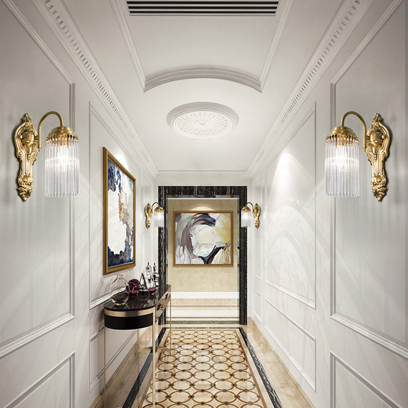 Simple Crystal Rod Wall Mount Light - Gold Sconce For Corridor