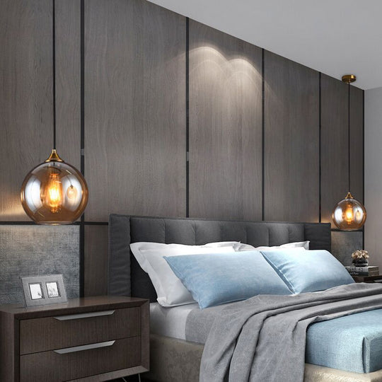 Modern Blown Glass Sphere Pendant Lights For Bedroom