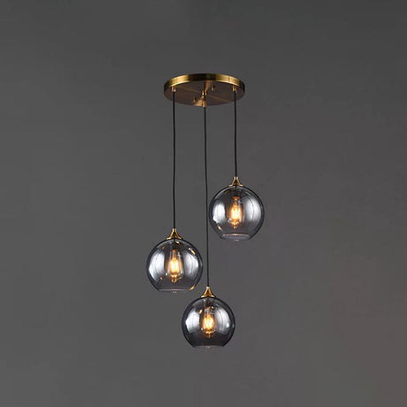 Modern Blown Glass Sphere Pendant Lights For Bedroom Smoke Gray / Round