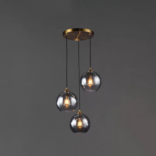 Modern Blown Glass Sphere Pendant Lights For Bedroom Smoke Gray / Round