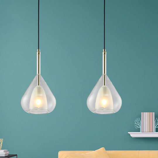 Modern Hanging Pendant Lights - Double Glass Teardrop Design Ideal For Living Room