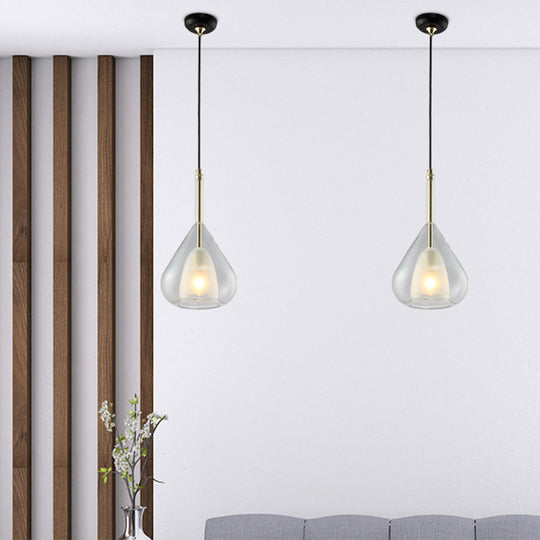 Modern Hanging Pendant Lights - Double Glass Teardrop Design Ideal For Living Room