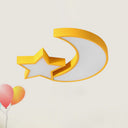 Kids Style Star And Moon Led Flushmount Ceiling Lamp Yellow / White