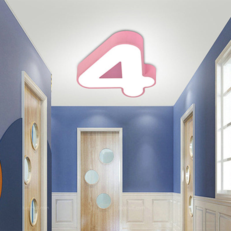 Led Acrylic Flush-Mount Light Fixture - Arabic Numeral Design Pink
