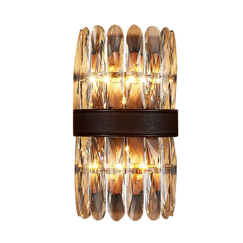 Modern Crystal Wall Sconce Light - Black Cylinder Block Fixture (2/4 Lights)