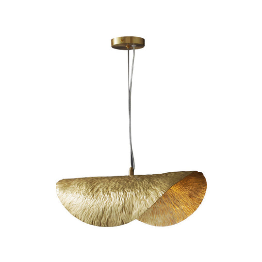 Mid-Century Gold Lotus Leaf Ceiling Pendant For Restaurants - 1 Light Metal Hanging Lamp