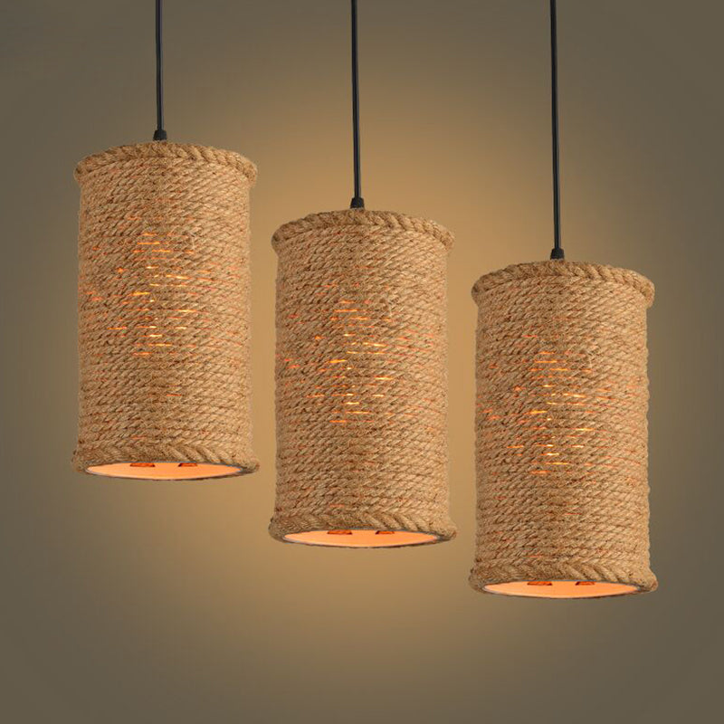 Rustic Beige Pendant Lighting With Creative Rope Design - Ideal For Restaurants