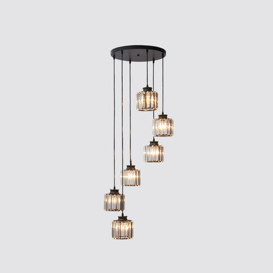 Modern Prismatic Crystal Pendant Light | Multi-Hang Ceiling Fixture For Stairways 6 / Black