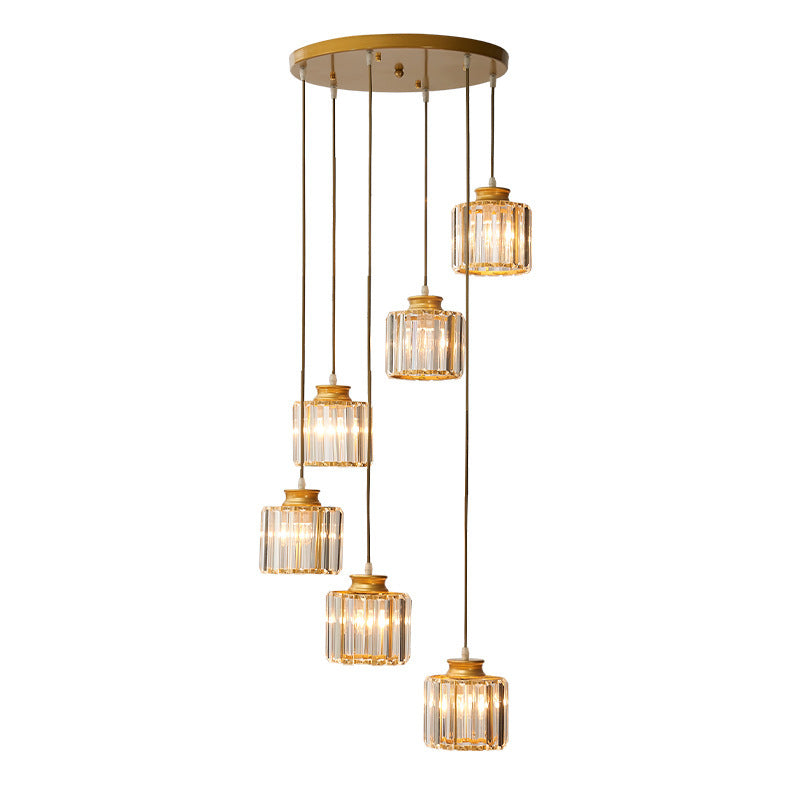 Modern Prismatic Crystal Cylindrical Pendant Ceiling Light For Stairway