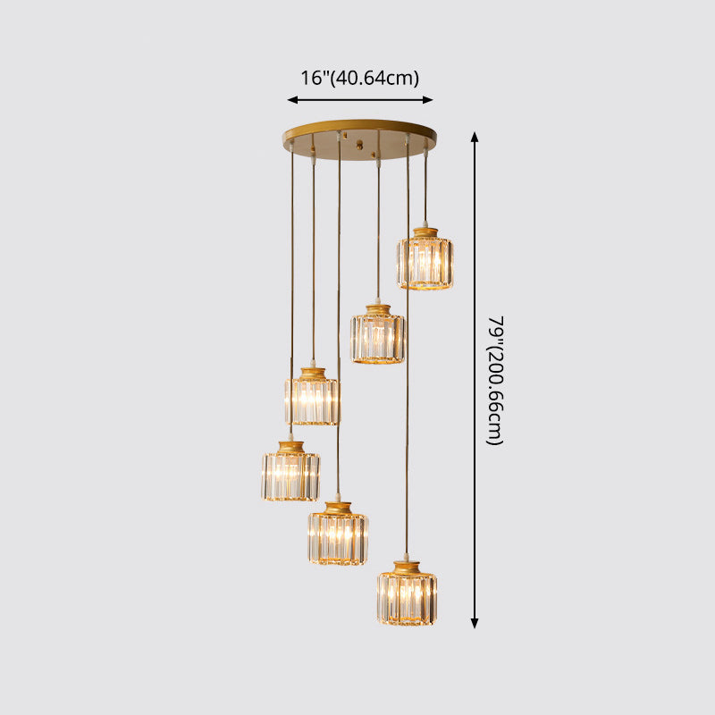 Modern Prismatic Crystal Cylindrical Pendant Ceiling Light For Stairway