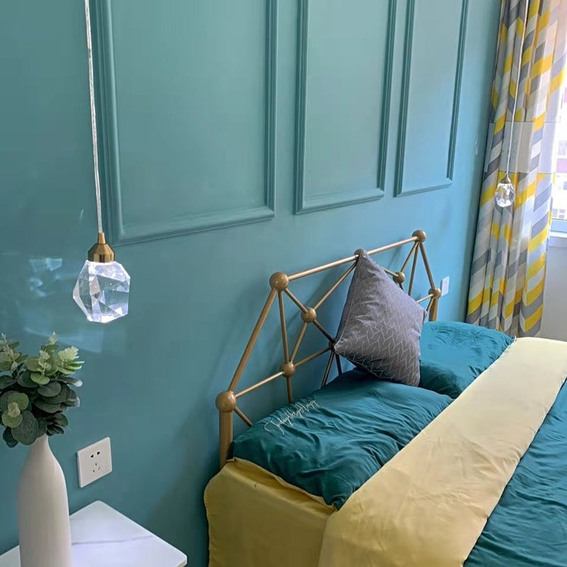 Golden Modern Stone Hanging Ceiling Light With Crystal Led: A Striking Bedroom Suspension Lighting