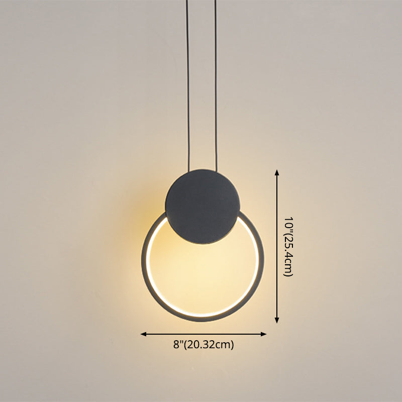 Minimalist Led Pendant Bedroom Lamps – Black Metal Ring Design