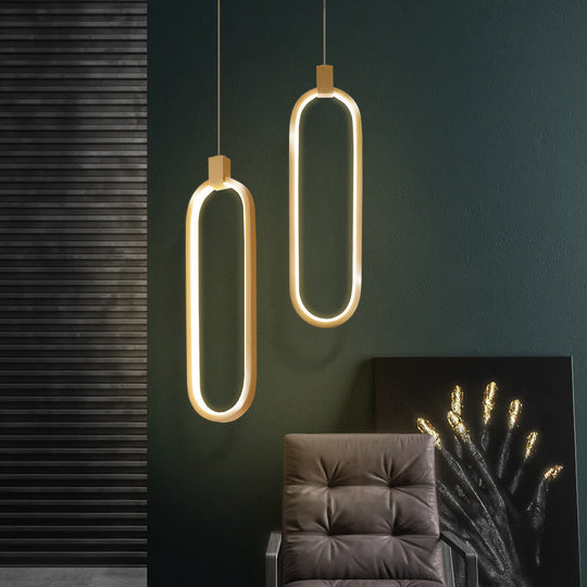 Gold Led Bedroom Pendant Light - Single Head Metal Ceiling Hanging