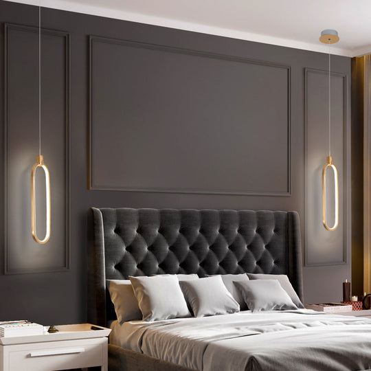 Gold Led Bedroom Pendant Light - Single Head Metal Ceiling Hanging