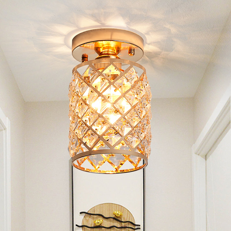 Minimalist Crystal Pineapple Semi - Flush Ceiling Light In Gold