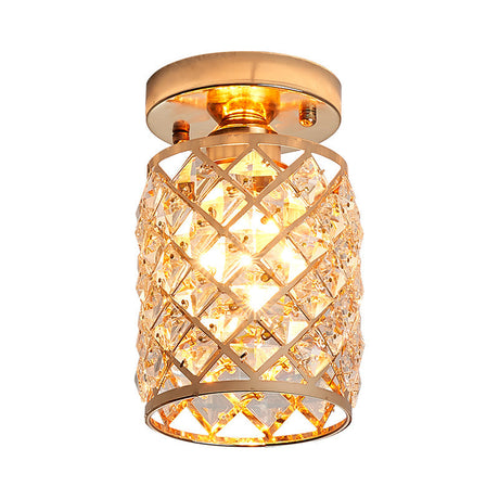Minimalist Crystal Pineapple Semi-Flush Ceiling Light In Gold