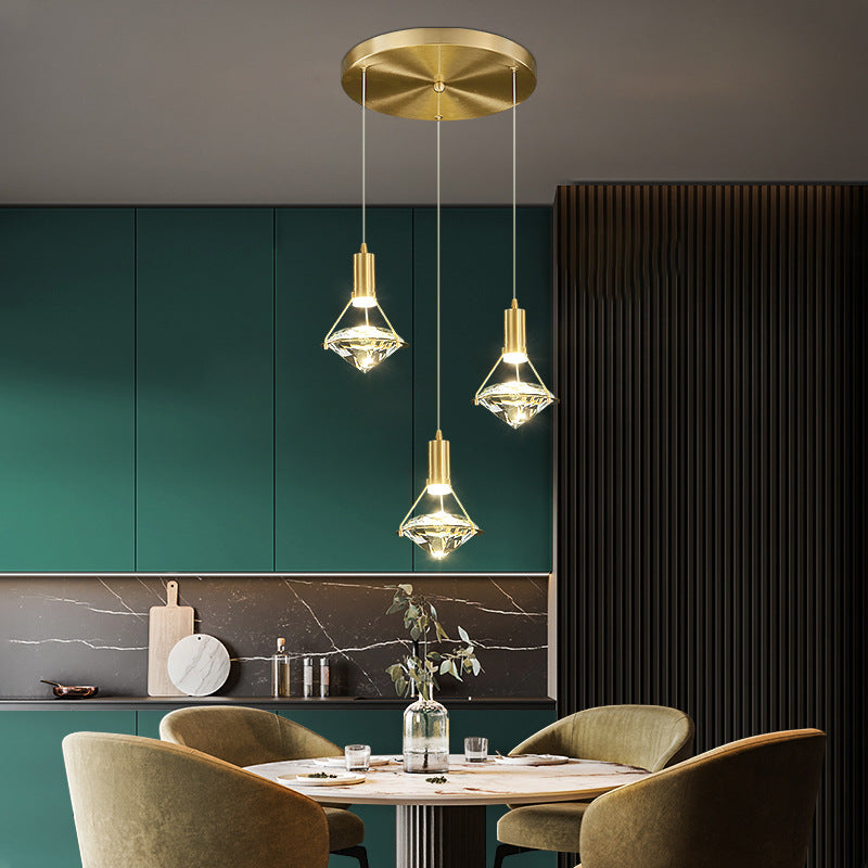 Modern Brass Crystal Pendant Light With Diamond Design - Led Bedroom Ceiling Lighting