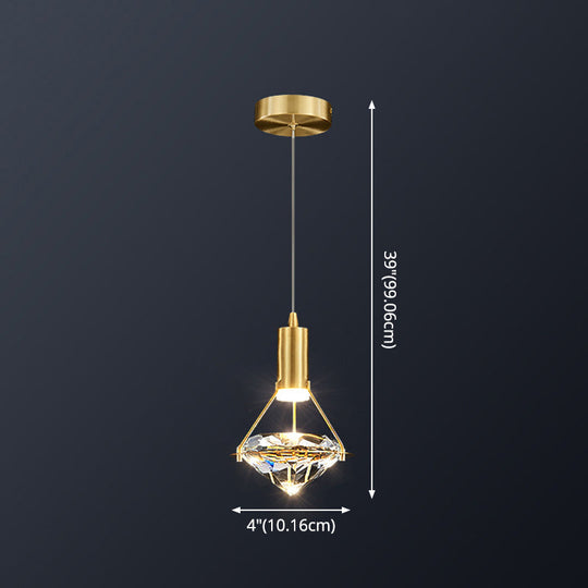 Brass Crystal Pendant Light With Led Modern Diamond Ceiling Lighting For Bedroom