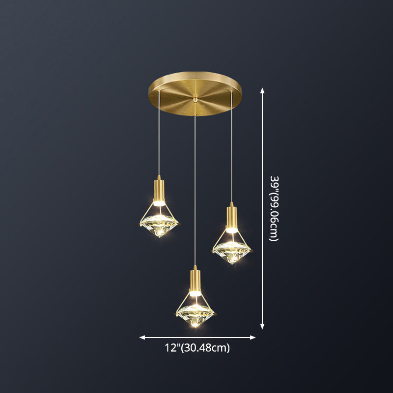 Modern Brass Crystal Pendant Light With Diamond Design - Led Bedroom Ceiling Lighting