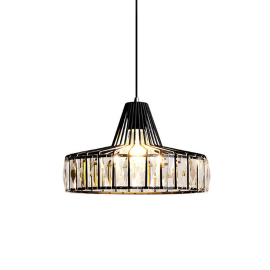 Modern Crystal Pendant Light With Black Metal Frame - Ideal For Dining Room Ceiling / 12.5