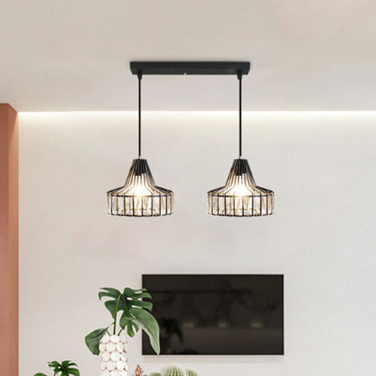 Modern Crystal Pendant Light With Black Metal Frame - Ideal For Dining Room Ceiling