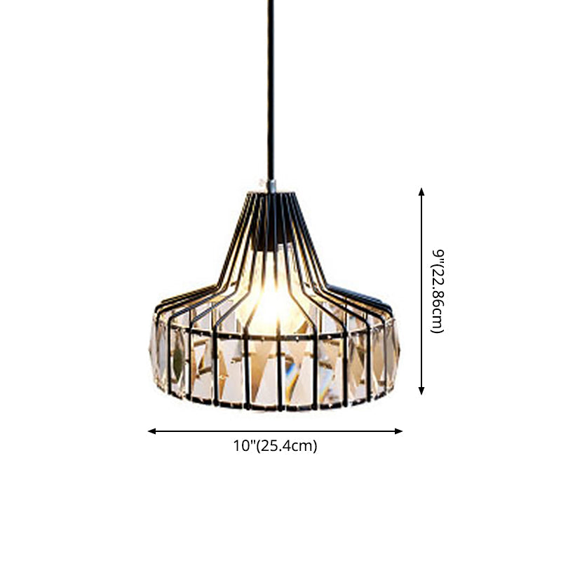 Modern Crystal Pendant Light With Black Metal Frame - Ideal For Dining Room Ceiling