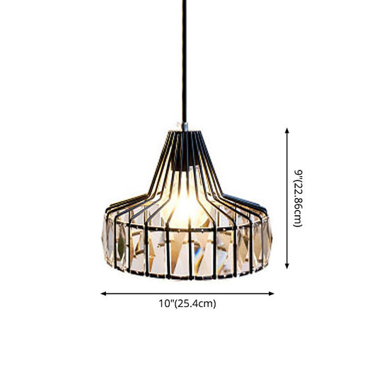 Modern Crystal Pendant Light With Black Metal Frame - Ideal For Dining Room Ceiling