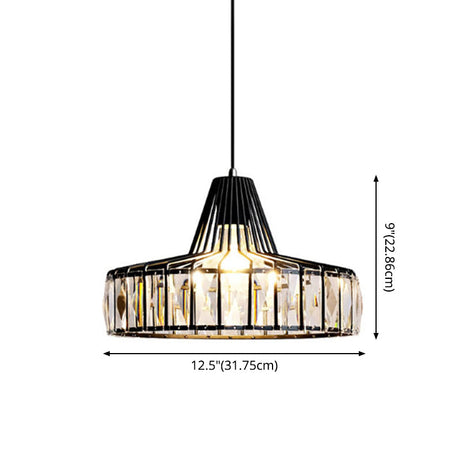 Modern Crystal Pendant Light With Black Metal Frame - Ideal For Dining Room Ceiling