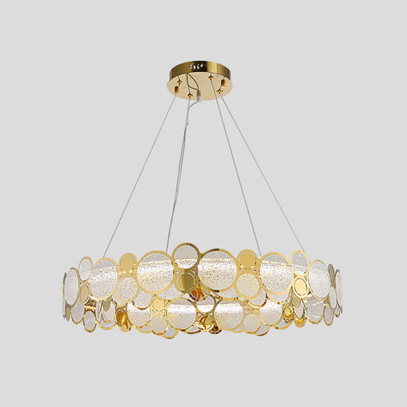 Crystal Bedroom Pendant Ceiling Light With Brass Finish Metal Fixture & Glass Shade - Large Size /