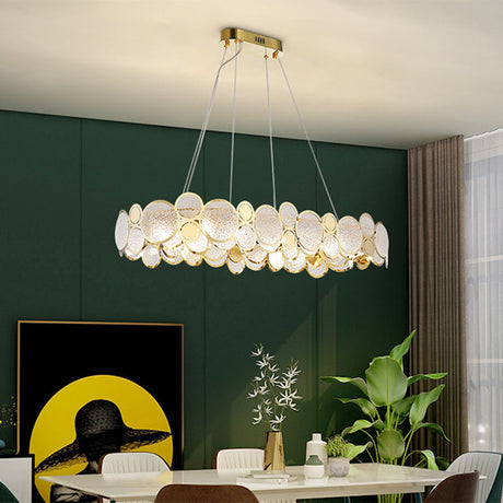 Crystal Bedroom Pendant Ceiling Light With Brass Finish Metal Fixture & Glass Shade - Large Size