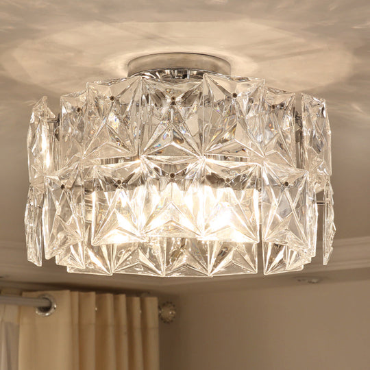 6 - Light Clear Crystal Cubic Ceiling Flush Mount For Bedroom Simplicity