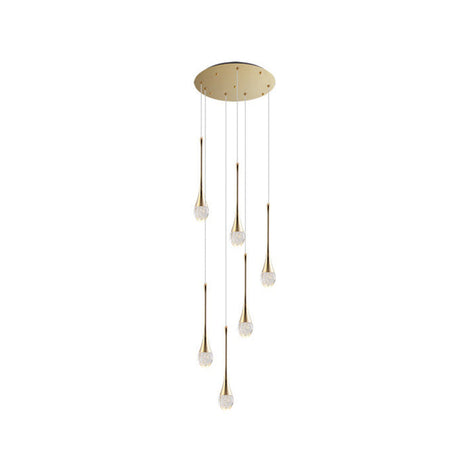 Modern Brass Crystal Hanging Led Pendant Lights - Long Cone Cascade Design For Stairwell 6 /