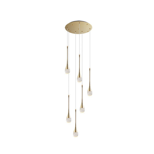 Modern Brass Crystal Hanging Led Pendant Lights - Long Cone Cascade Design For Stairwell 6 /