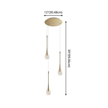 Modern Brass Crystal Hanging Led Pendant Lights - Long Cone Cascade Design For Stairwell