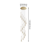 Modern Brass Crystal Hanging Led Pendant Lights - Long Cone Cascade Design For Stairwell