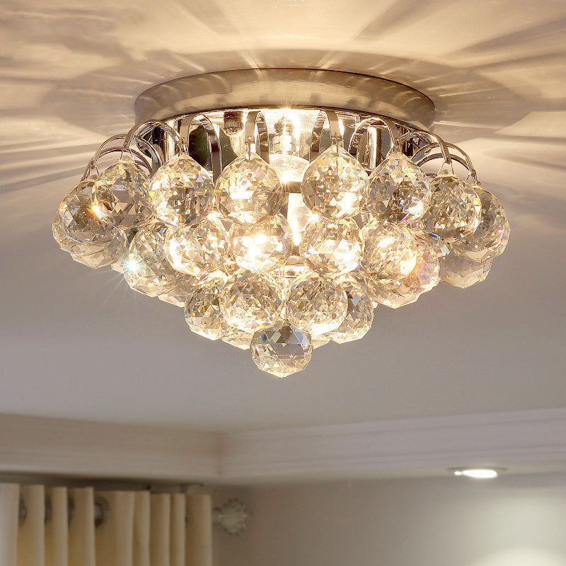 2 - Light Flush Mount Chrome Crystal Raindrop Ceiling Light For Corridor